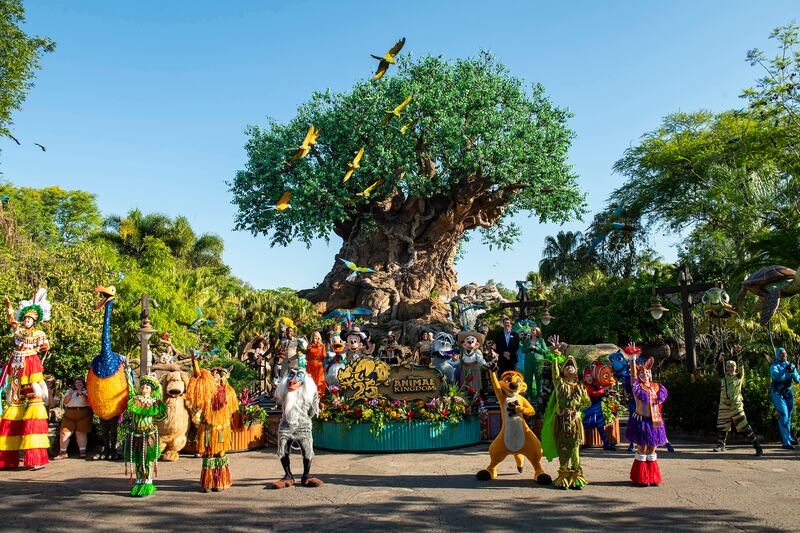 In celebration of the 100th anniversary of The Walt Disney Company, here's a look back at how magic has taken shape over the years at Walt Disney World Resort in Lake Buena Vista, Fla.  Walt Disney World Resort celebrated the 25th anniversary of Disney’s Animal Kingdom Theme Park on Earth Day, April 22, 2023, in Lake Buena Vista, Fla. A celebratory ceremony near the Tree of Life featured remarks from Walt Disney World Ambassadors, executives as well as Disney’s Animal Kingdom performers, music and entertainment. The ceremony was capped off by a flyover of more than 40 macaws. (David Roark, photographer)