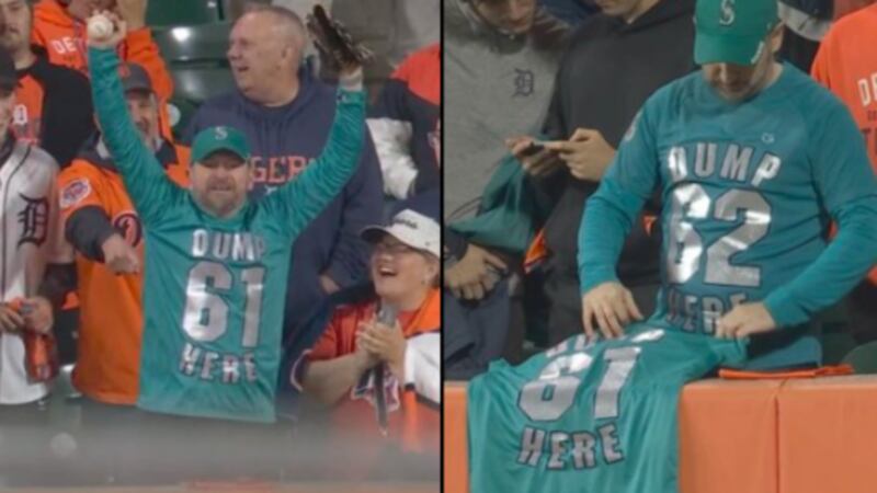 ‘Too good to be true:’ Mariners fan with custom ‘Dump Here’ shirts catches Cal Raleigh’s HR ball