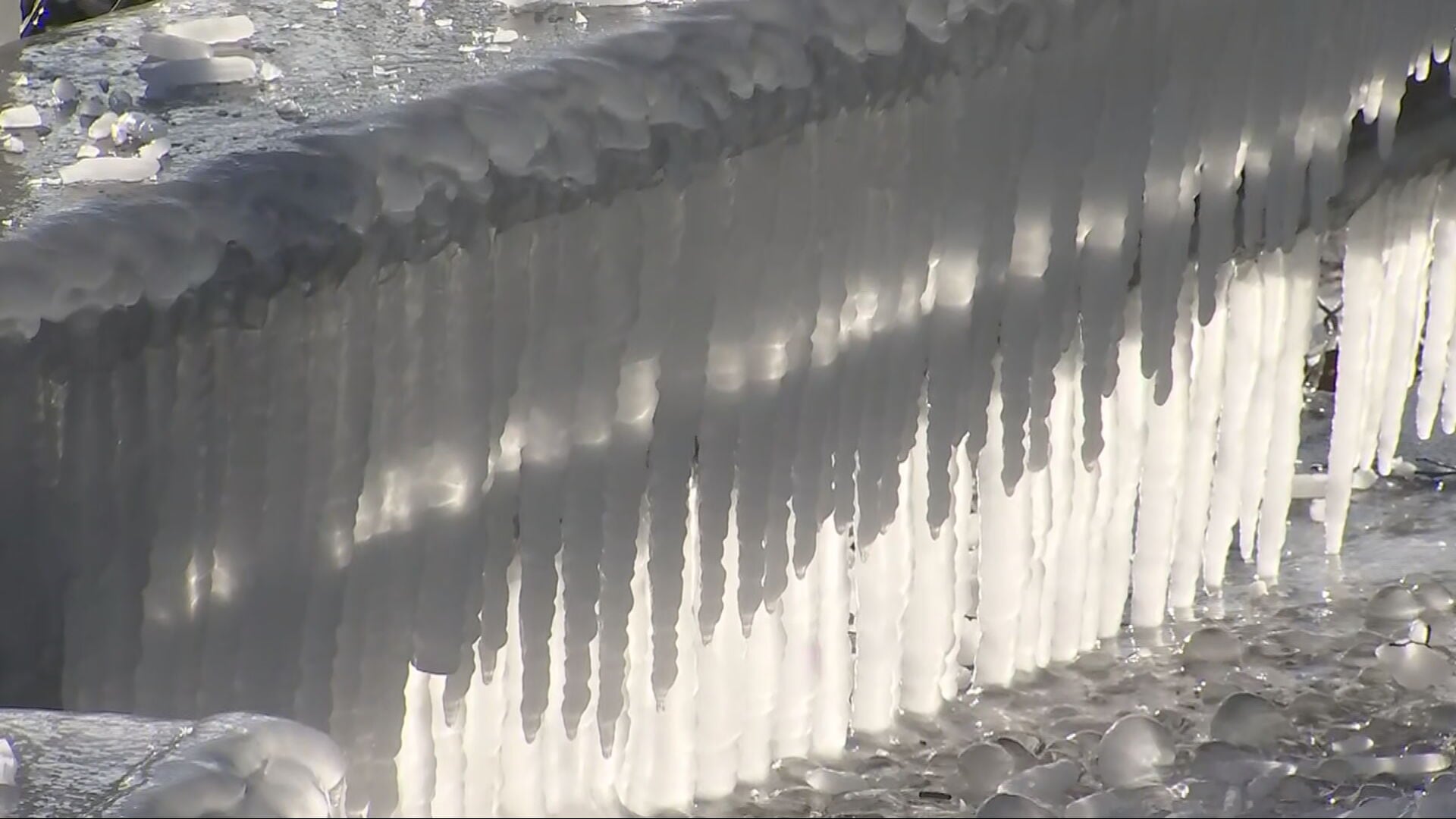 A frozen fountain in Seattle's South Park neighborhood