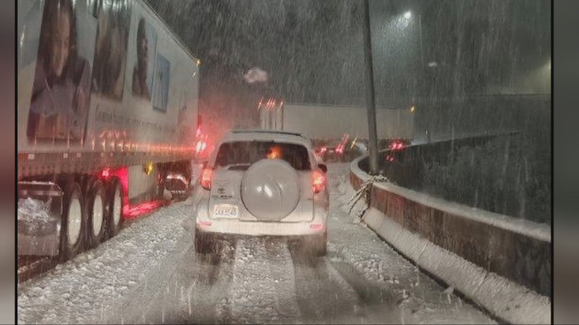 About 50 cars were stuck in a ditch because of the conditions on southbound I-5, just south of Olympia at the Highway 101 interchange.