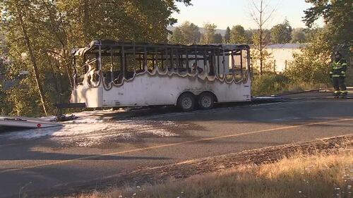 A trailer caught fire on the northbound SR 167 offramp to Ellingson Road.