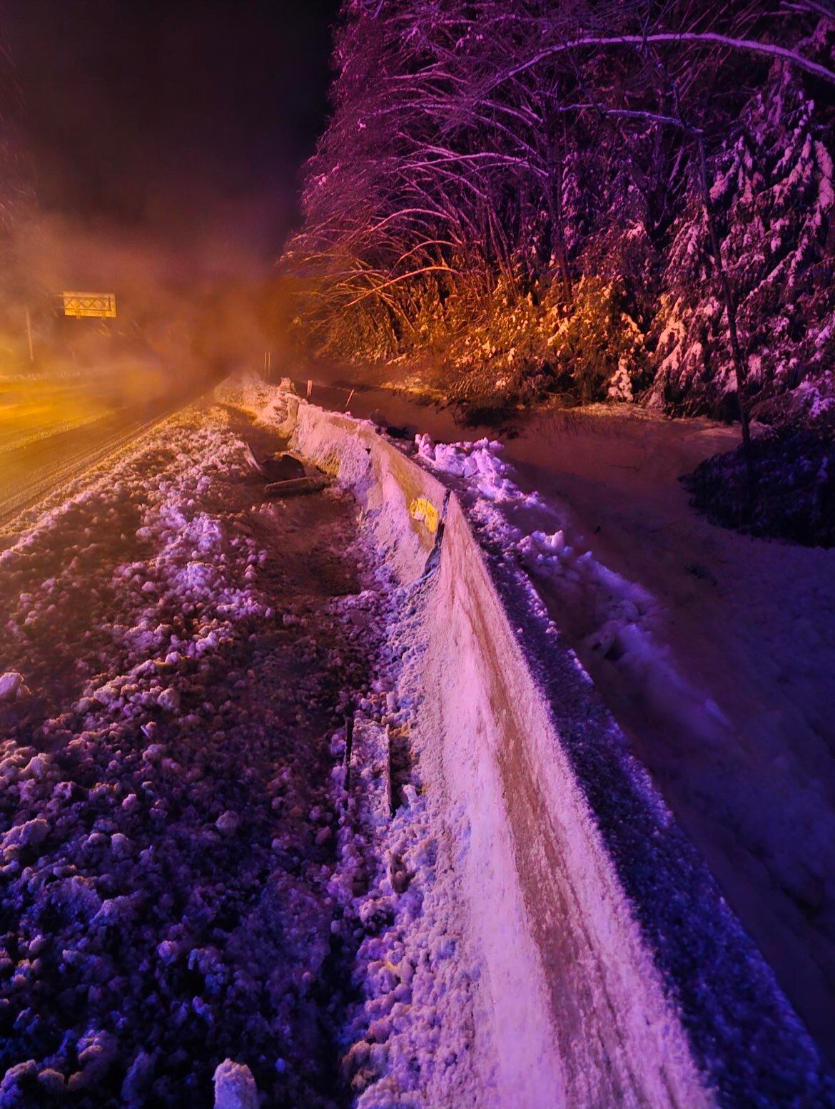 Conditions after a semi spun out on I-90 at Snoqualmie Pass