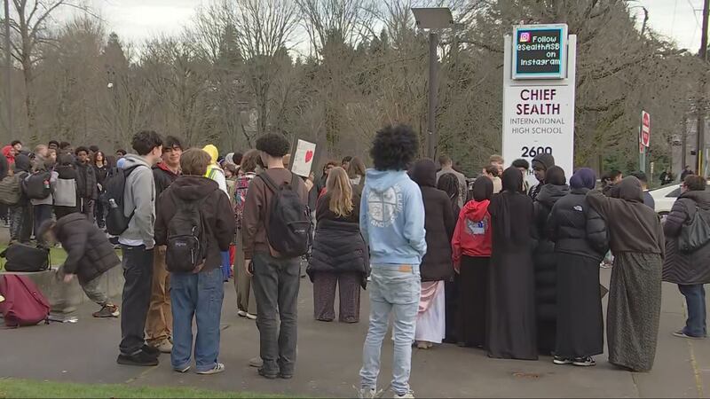 Chief Sealth International High School students at a walkout in West Seattle