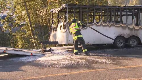 A trailer caught fire on the northbound SR 167 offramp to Ellingson Road.