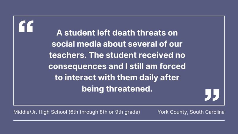 Cox Media Group gathered comments from teachers in Florida, Georgia, North Carolina, South Carolina, Ohio, Pennsylvania, Massachusetts, and Washington, about violence in the classroom.