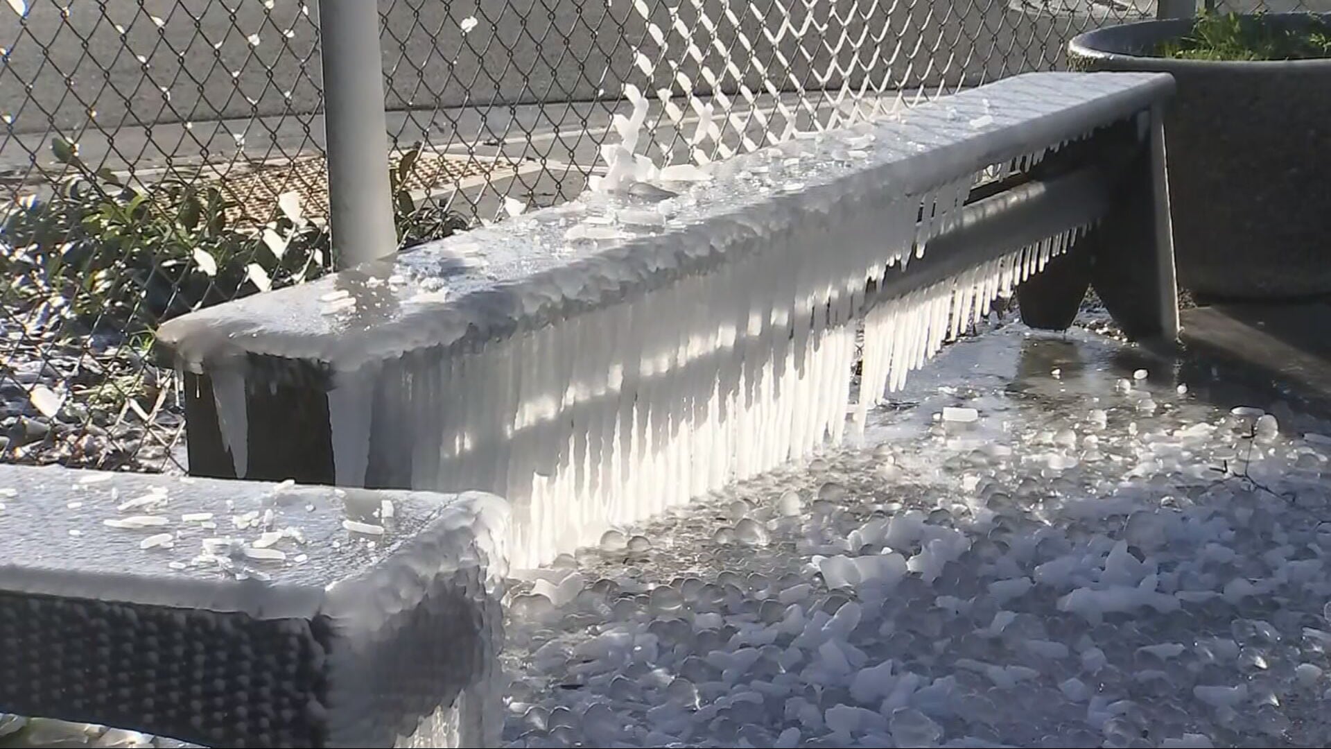 A frozen fountain in Seattle's South Park neighborhood