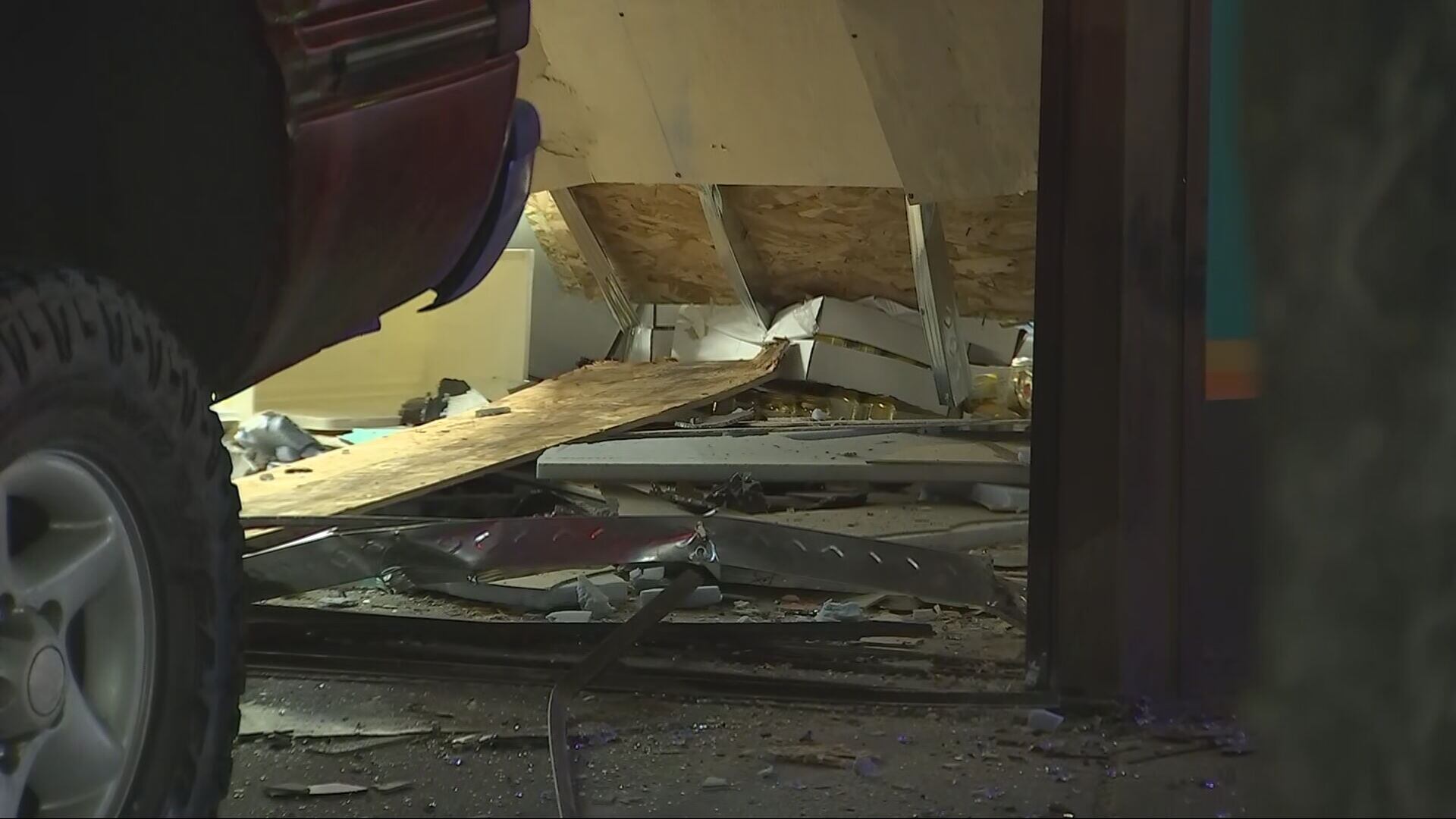 A Dodge pickup rammed a pot shop at East Marginal Way and South Michigan Street early Wednesday.