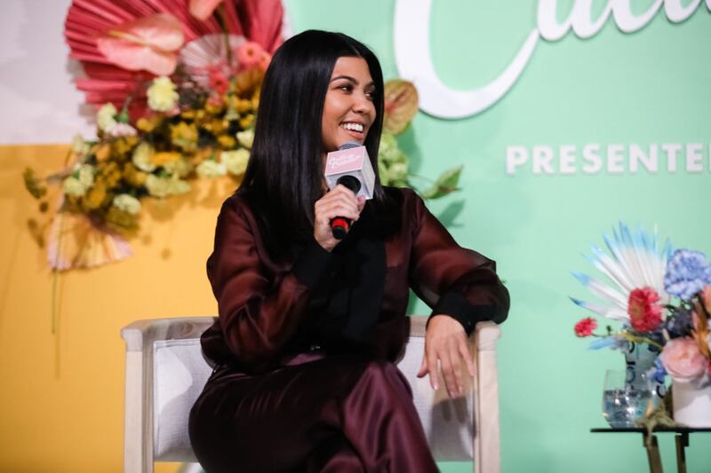 SAN FRANCISCO, CALIFORNIA - SEPTEMBER 21: CEO and founder of Poosh, Kourtney Kardashian speaks onstage the Create & Cultivate Conference at SVN West on September 21, 2019 in San Francisco, California. (Photo by Kelly Sullivan/Getty Images)