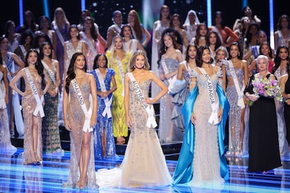 SAN SALVADOR, EL SALVADOR - NOVEMBER 18: (L - R) Miss Thailand Anntonia Porsild, Miss Australia Moraya Wilson and Miss Nicaragua  Sheynnis Palacios line up during the 72nd Miss Universe Competition at Gimnasio Nacional José Adolfo Pineda on November 18, 2023 in San Salvador, El Salvador. (Photo by Hector Vivas/Getty Images)