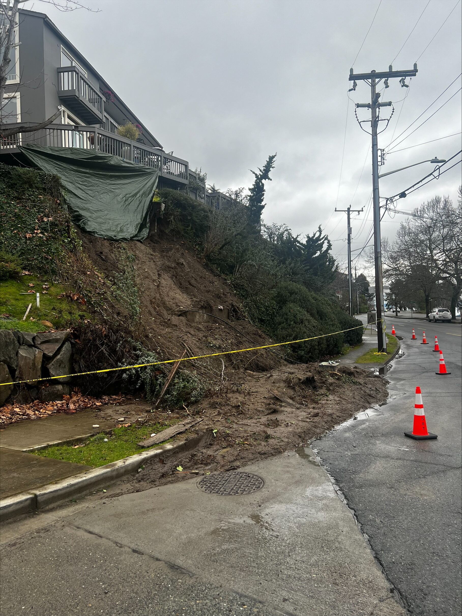 A landslide in Seattle's Leschi neighborhood came down on Lakeside Avenue near East Alder Street.