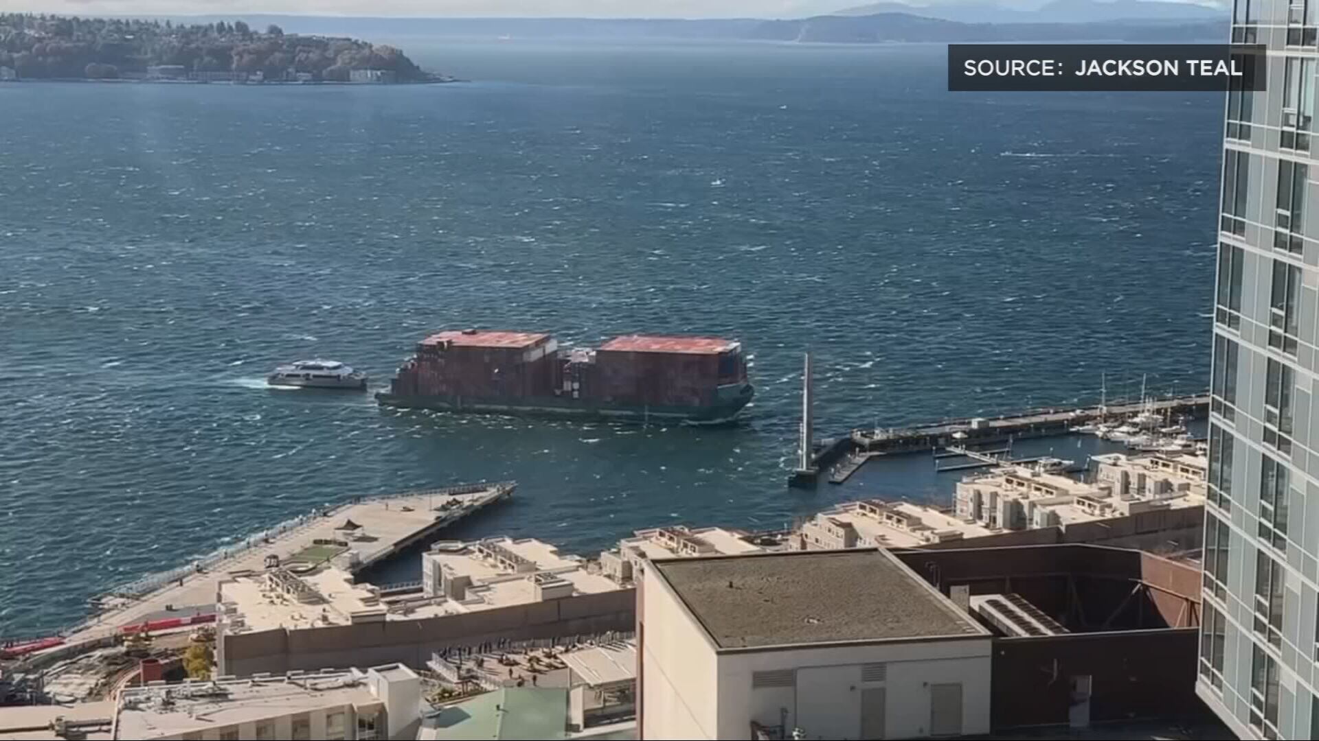 Runaway barge Seattle waterfront