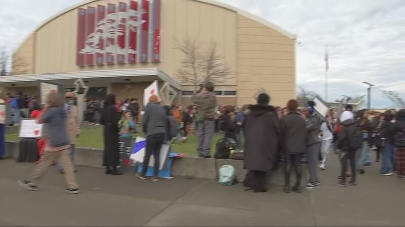 Chief Sealth International High School students at a walkout in West Seattle