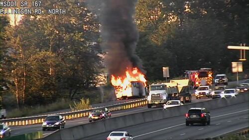 A trailer caught fire on the northbound SR 167 offramp to Ellingson Road.