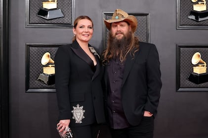 LAS VEGAS, NEVADA - APRIL 03: (L-R) Morgane Stapleton and Chris Stapleton attend the 64th Annual GRAMMY Awards at MGM Grand Garden Arena on April 03, 2022 in Las Vegas, Nevada. (Photo by Amy Sussman/Getty Images)