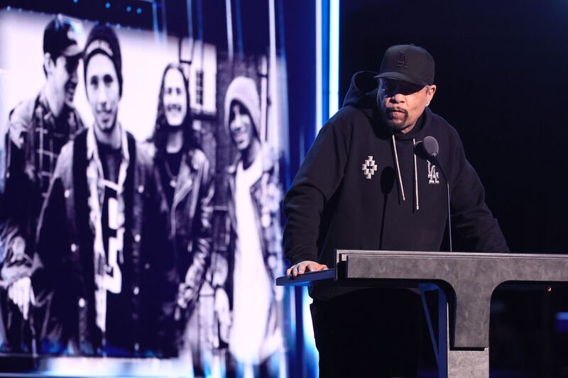 NEW YORK, NEW YORK - NOVEMBER 03: Ice-T speaks onstage during the 38th Annual Rock & Roll Hall Of Fame Induction Ceremony at Barclays Center on November 03, 2023 in New York City. (Photo by Theo Wargo/Getty Images for The Rock and Roll Hall of Fame )