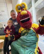 Seattle Storm mascot Doppler visited Seattle Children's hospital on Wednesday, Oct. 4 to help with flu vaccine awareness.