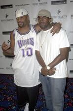 2002: Roca-Wear and Roc-A-Fella Records CEO Damon Dash (left) and rap artist Kanye West arrive for a party promoting Dash's clothing line August 15, 2002, in New York City.