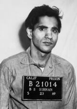 (Original Caption) 5/23/1969-San Quentin, CA- Sirhan Sirhan became Convict No. B21014 at San Quentin Prison 5/23. Sirhan's official prison photo is shown here. The 25-year-old Arab immigrant, under a death sentence for the murder of Senator Robert Kennedy, was taken from his Los Angeles County jail cell before 3 a.m. today and whisked to San Quentin.
