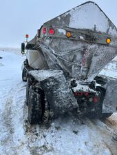 Damage to a WSDOT plow after it was rear-ended on state Route 28 near Harrington.