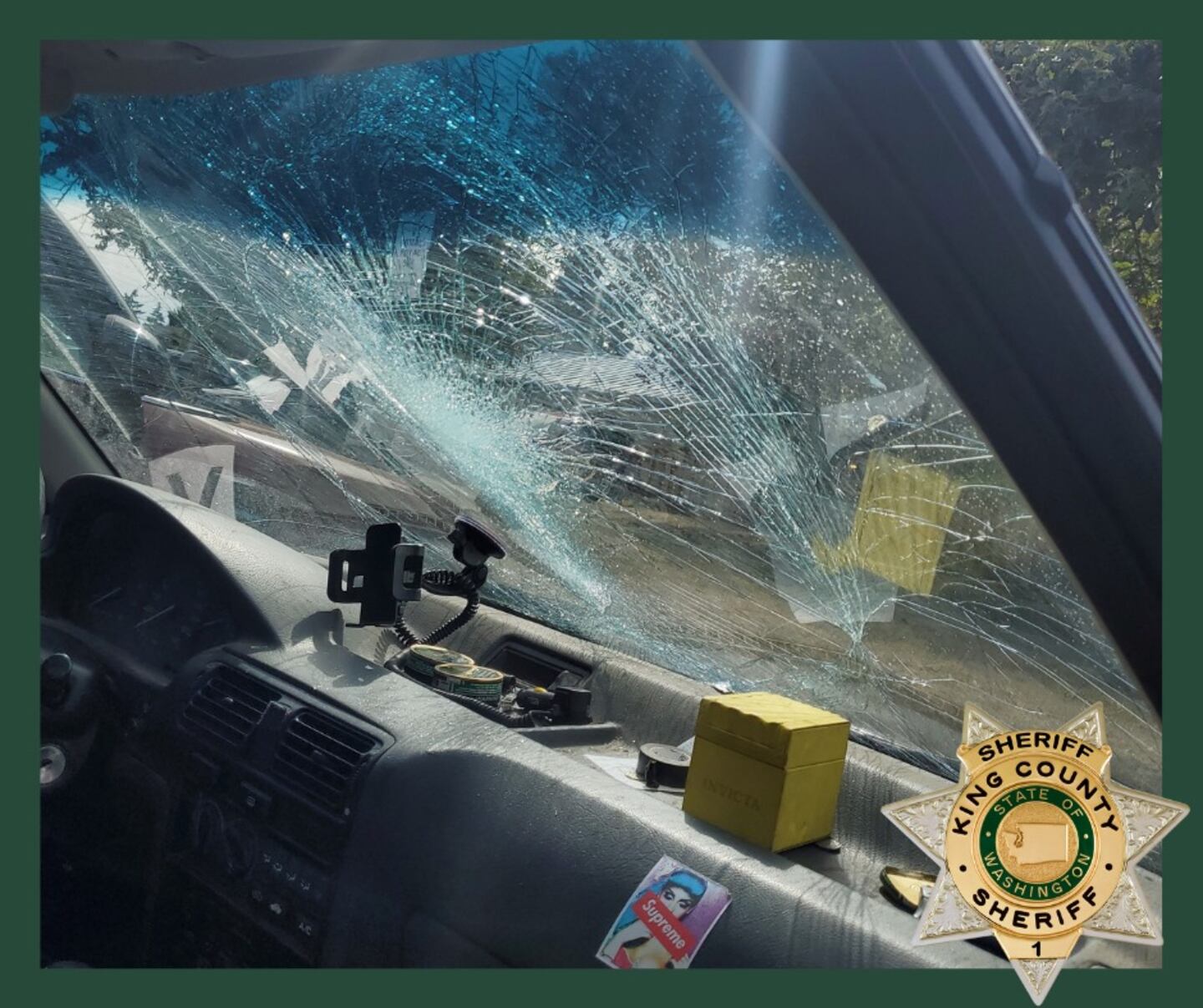 Shattered windshield on DUI suspect's car