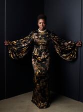Folake Olowofoyeku gets ready for the 52nd NAACP Image Awards on March 27, 2021, in Los Angeles, California.