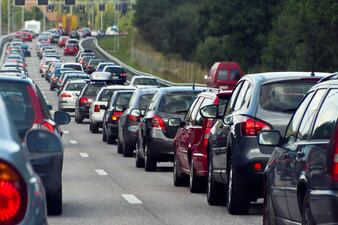 traffic jam with rows of cars