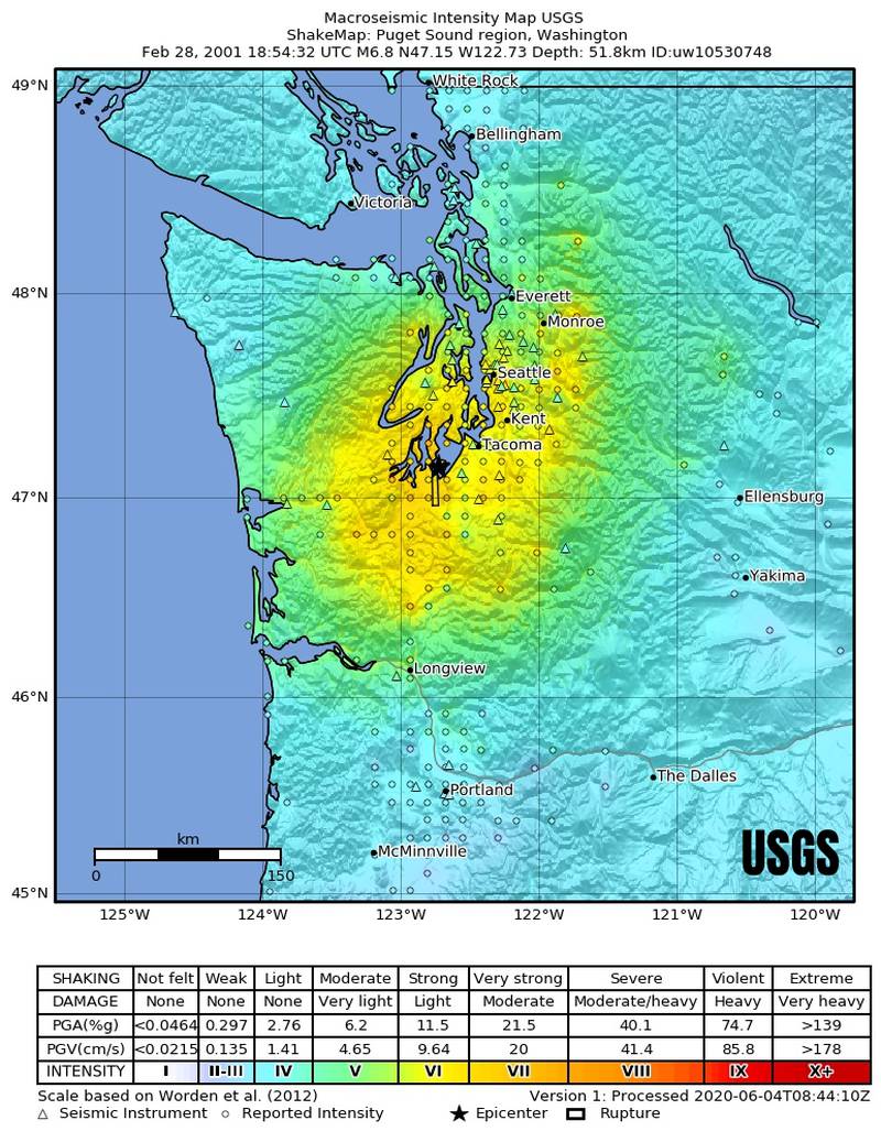 Nisqually earthquake intensity map