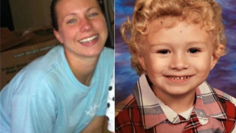 Left: Suspect Shannon Michelle Isabell, 39.  Right: Teddy Templeton, 4 years old, 4 feet tall, 40 pounds, with blond hair and blue eyes.
