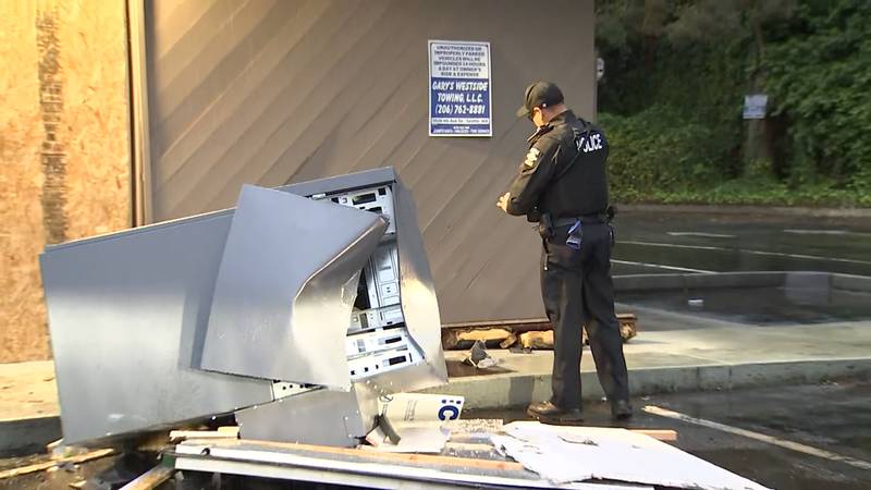 An ATM was ripped out of a Washington Federal Bank in Seattle's Rainier Valley on Friday, May 5, 2023.